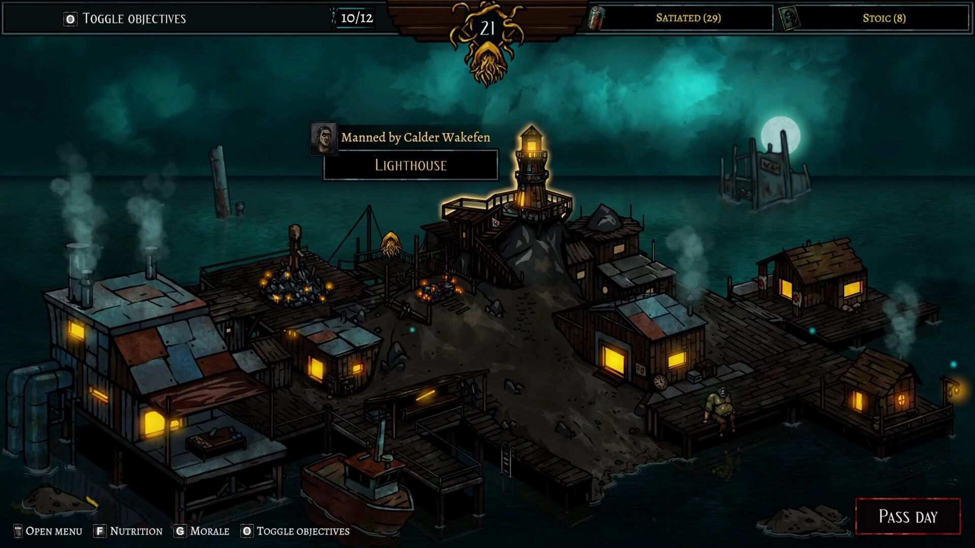 DIVE or DIE settlement camp at night with Lighthouse
